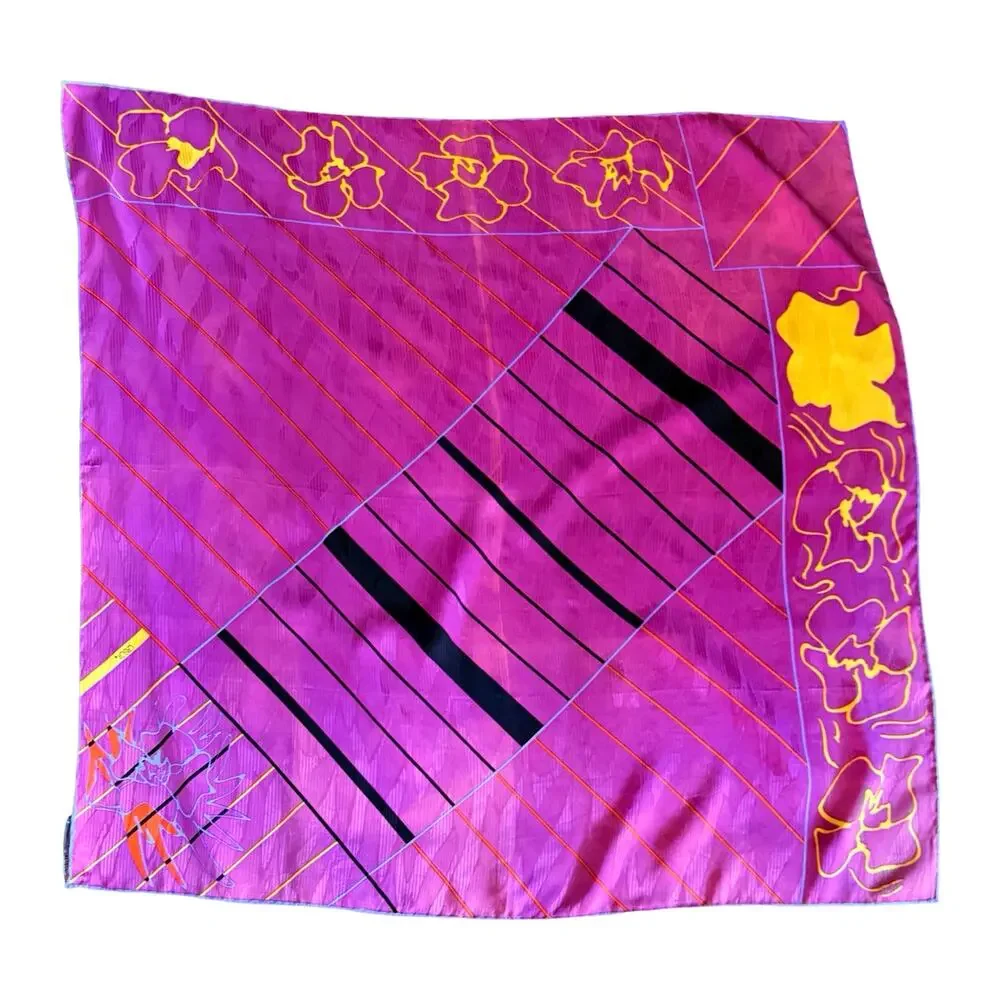 Vintage Casca for Magid 1980s Silk Scarf Abstract Floral Stripe 34x34